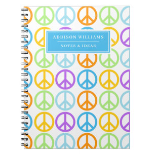 Custom Name Blue Purple Peace Sign Pattern Notebook