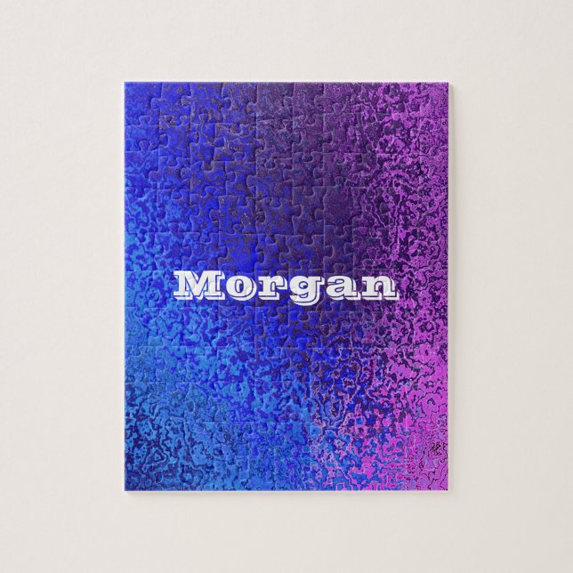 Custom Name Blue Purple Shiny Abstract Gradient Jigsaw Puzzle (Vertical)
