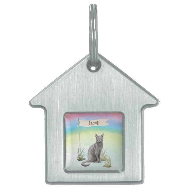 Custom Name Blue Russian Cat Pet ID Tag (Front)