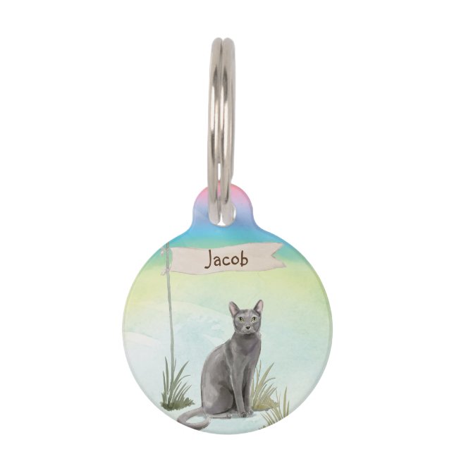 Custom Name Blue Russian Cat Pet Tag (Front)