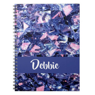 Custom name blue shiny crystals notebook