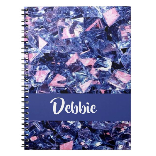 Custom name blue  shiny  crystals notebook (Front)