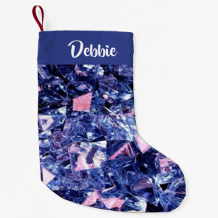 Custom name blue shiny crystals small christmas stocking