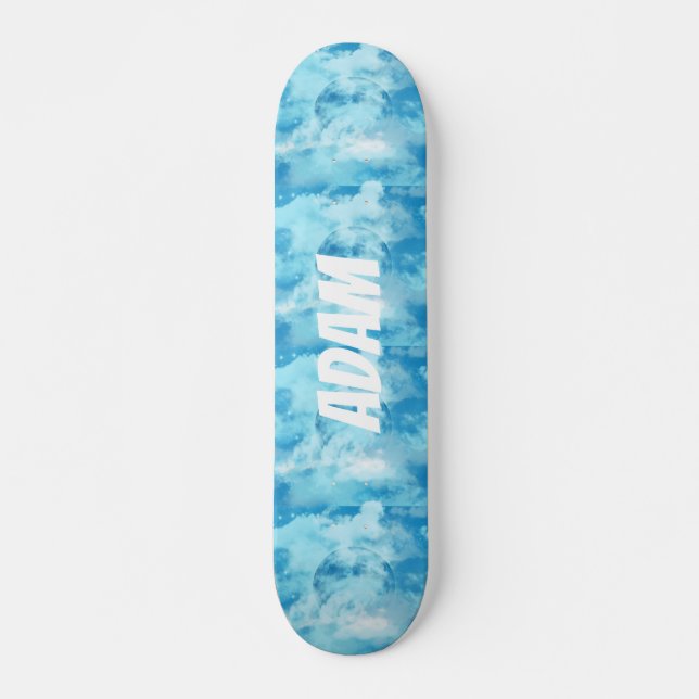 Custom Name Blue Sky Clouds Dreamy Aesthetic  Skateboard (Front)
