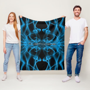 Custom Name Blue Smoke Symmetrical Black Fleece Blanket
