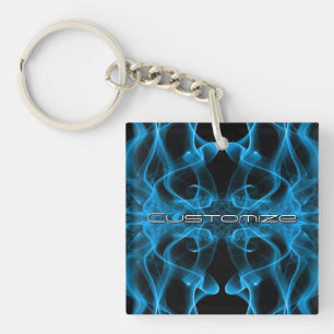 Custom Name Blue Smoke Symmetrical Black Key Ring