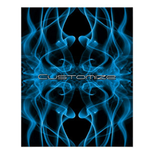 Custom Name Blue Smoke Symmetrical Black Poster