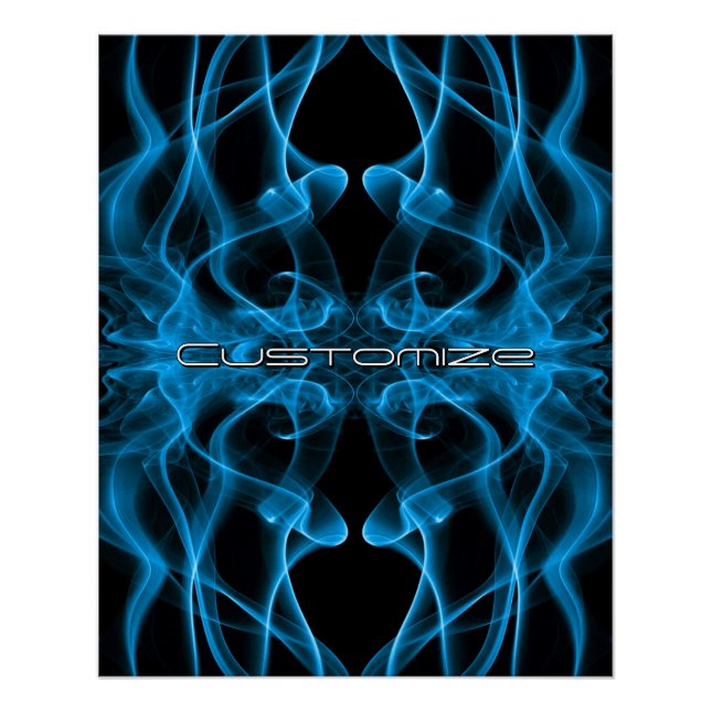 Custom Name Blue Smoke Symmetrical Black Poster (Front)