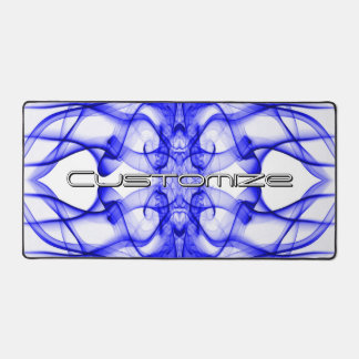 Custom Name Blue Smoke Symmetrical White Desk Mat