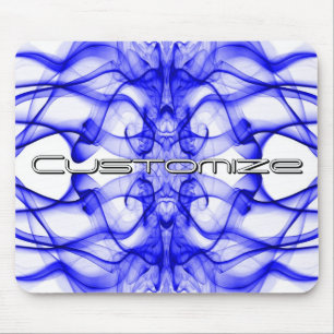 Custom Name Blue Smoke Symmetrical White Mouse Pad