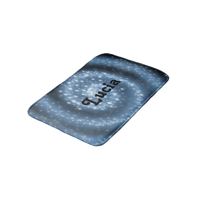 Custom name blue spiral stars pattern bath mat (Angled)