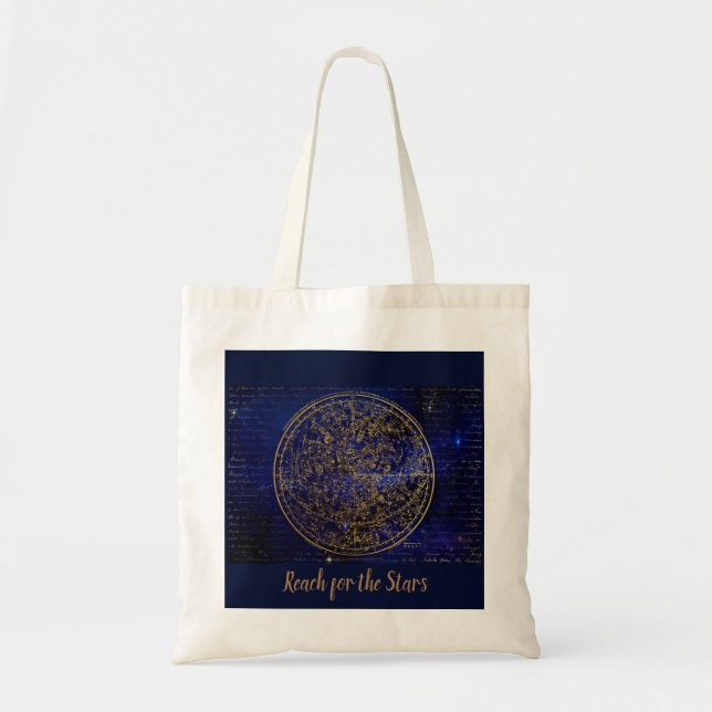 Custom Name Blue Star Map/Golden Constellations Tote Bag (Front)