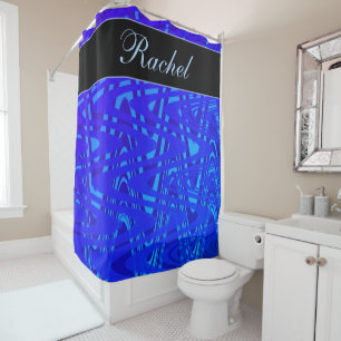 Custom Name Blue Swirls Abstract Pattern Artsy Shower Curtain