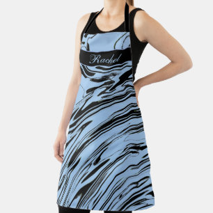 Custom Name Blue Swirls Abstract Pattern Modern Apron