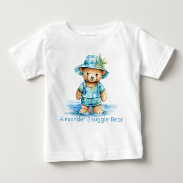 Custom Name Blue Teddy Bear Baby Shirt (Front)
