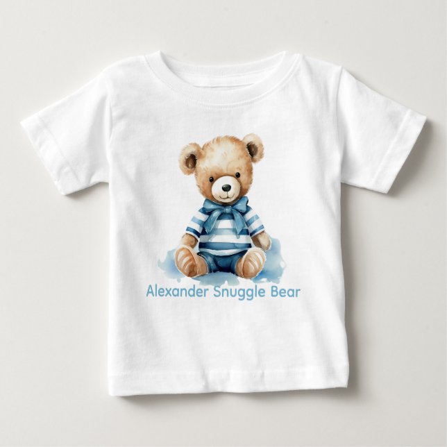 Custom Name Blue Teddy Bear Baby Shirt (Front)