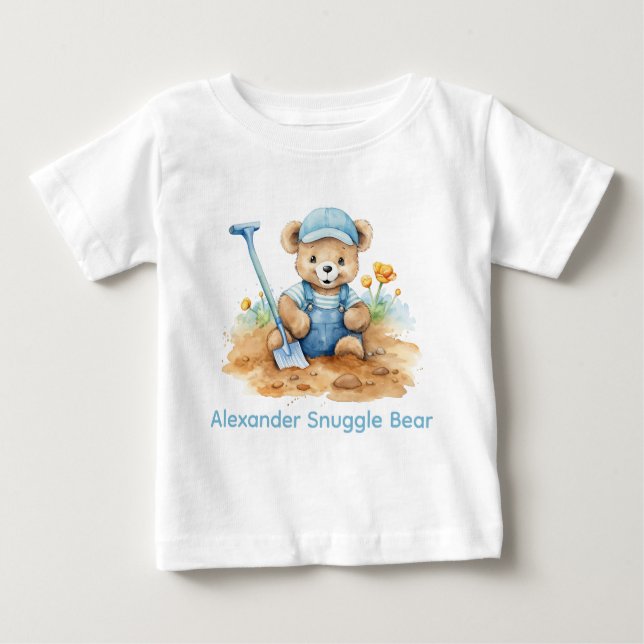 Custom Name Blue Teddy Bear Baby Shirt (Front)