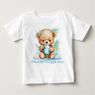 Custom Name Blue Teddy Bear Baby Shirt