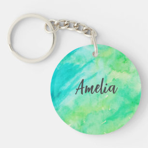 Custom Name Blue Texture Painting Key Ring
