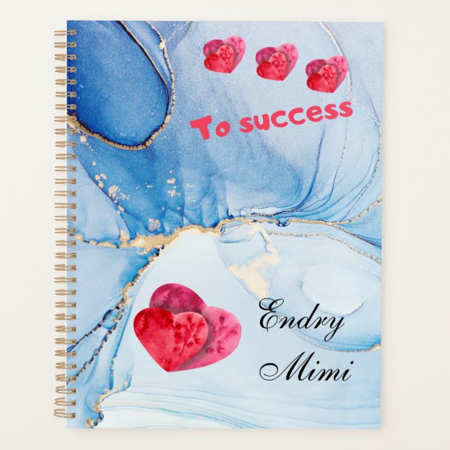 Custom name blue Wetercolor planner with red heart (Front)