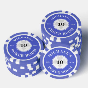 Custom Name Blue & White Las Vegas Denomination Poker Chips