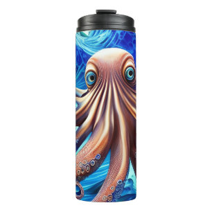 Custom Name Blue with Gold Abstract Ocean Waves Thermal Tumbler