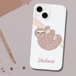 Custom Name Blush Glitter Cute  Case-Mate iPhone 14 Case<br><div class="desc">This cute iPhone case is decorated with a rose gold glitter smiling sloth hanging from a branch. Easily customisable with your name or monogram. Use the Design Tool to change the text size, style, or colour. As we create our artwork you won't find this exact image from other designers. Original...</div>