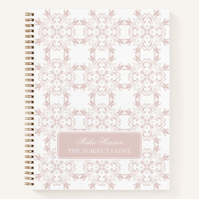 Custom Name Blush Rose Vector Pattern Journal (Front)