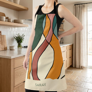 Custom Name Boho Abstract Earthy Modern Kitchen Apron