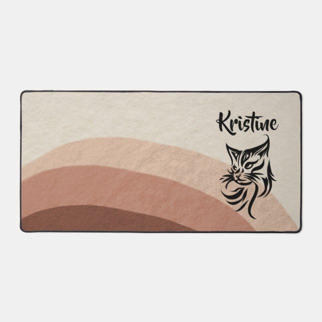 Custom Name Boho Cat Computer Desk Mat (Front)