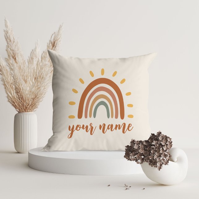 Custom Name Boho Earth Tone Rainbow Sun Cushion (Creator Uploaded)