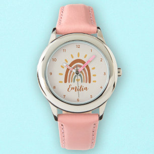 Custom Name Boho Earth Tone Rainbow Sun Watch