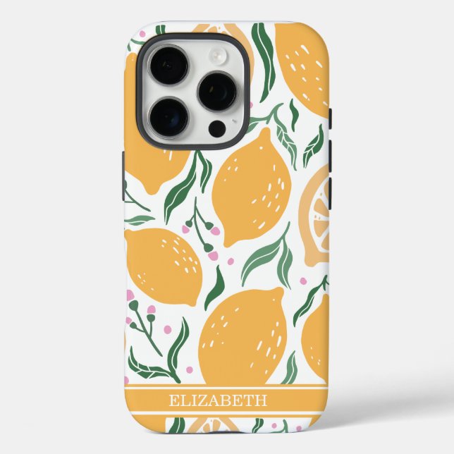 Custom Name Boho Hand Drawn Lemon  Case-Mate iPhone Case (Back)