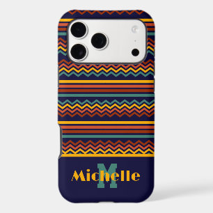 Custom Name Boho Retro Teal Navy & Gold Pattern