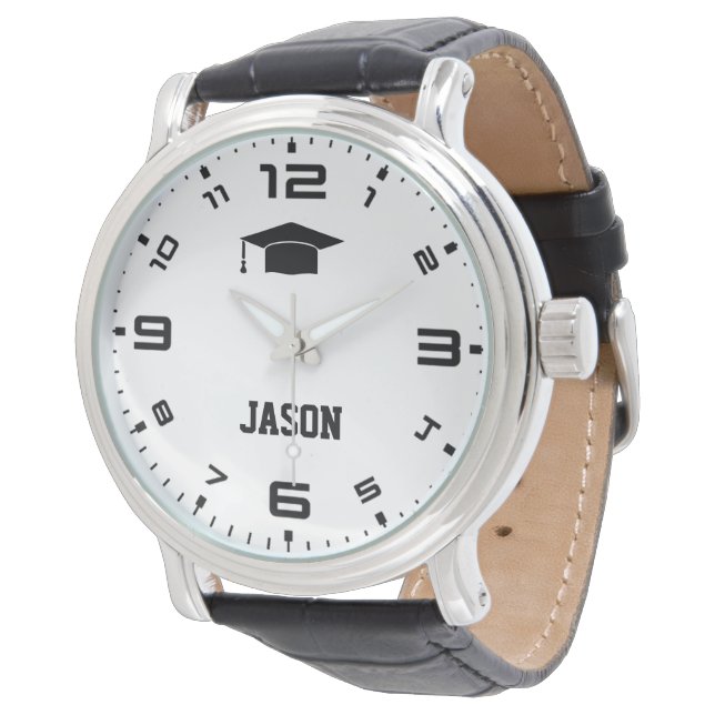 Custom Name Bold Numbers Graduation Gift Watch (Angled)