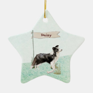 Custom Name Border Collie Pet Dog Ceramic Ornament