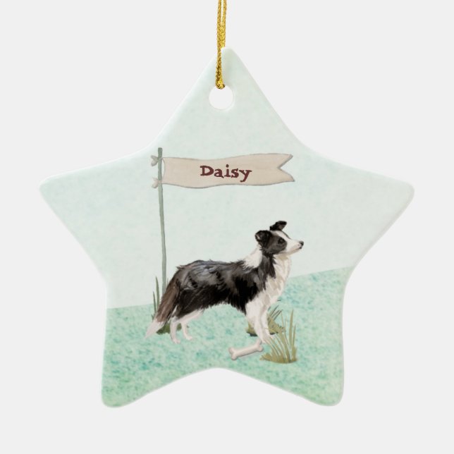 Custom Name Border Collie Pet Dog Ceramic Ornament (Front)
