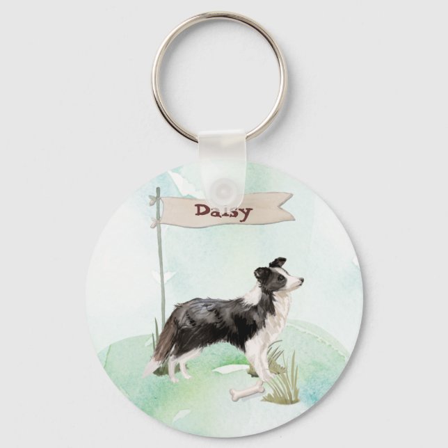 Custom Name Border Collie Pet Dog Key Ring (Front)