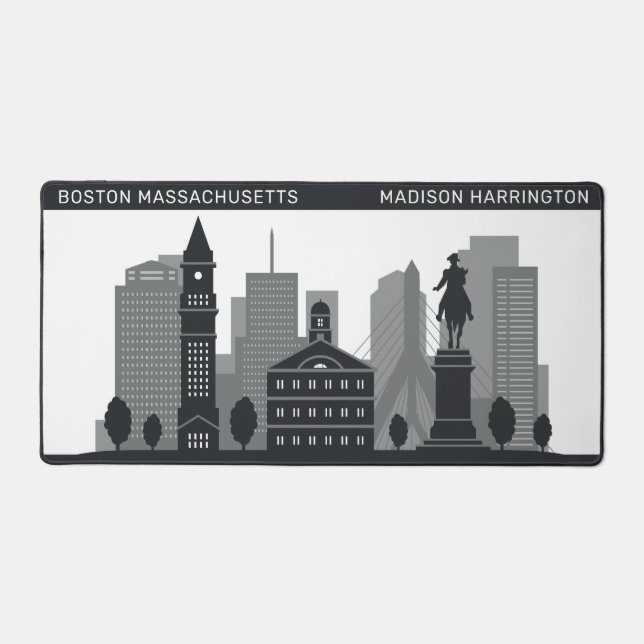 Custom Name Boston Massachusetts Desk Mat (Front)