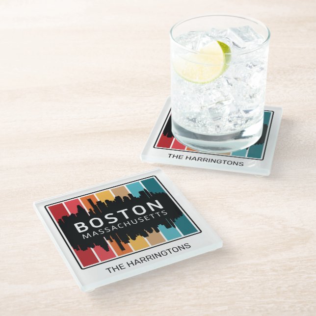 Custom Name Boston Massachusetts Glass Coaster (Angled)