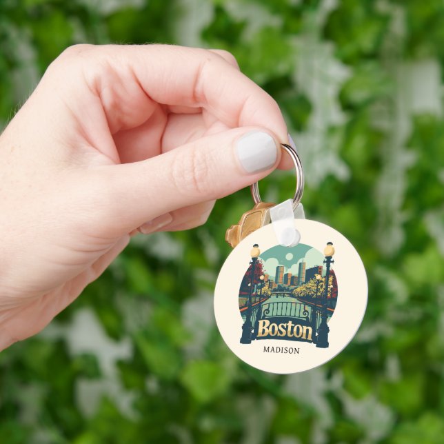 Custom Name Boston Massachusetts Key Ring (Hand)