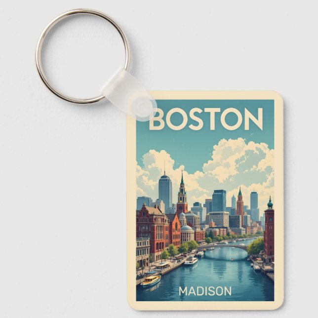 Custom Name Boston Massachusetts Key Ring (Front)