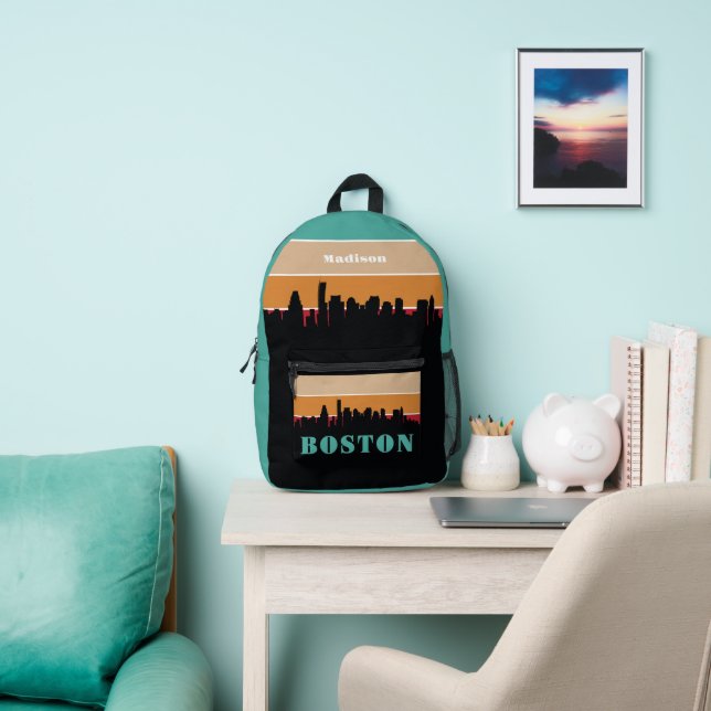 Custom Name Boston Massachusetts Printed Backpack (Insitu)