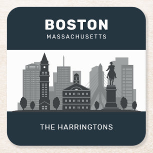 Custom Name Boston Massachusetts Square Paper Coaster
