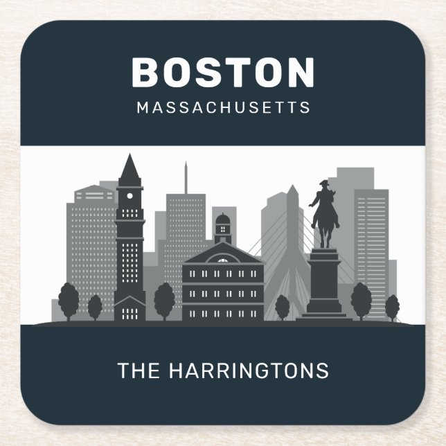 Custom Name Boston Massachusetts Square Paper Coaster (Front)