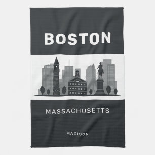 Custom Name Boston Massachusetts Tea Towel