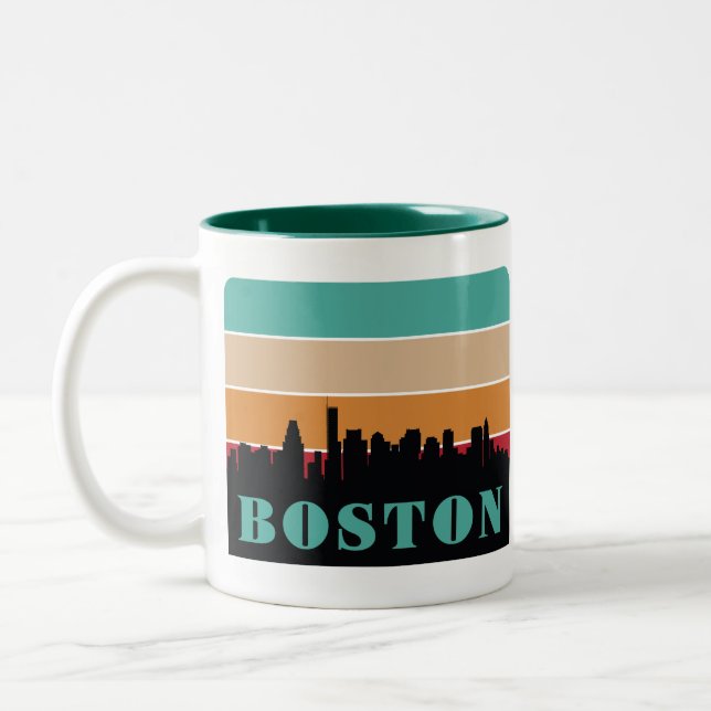 Custom Name Boston Massachusetts Two-Tone Coffee Mug (Left)