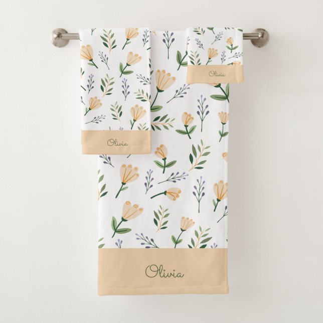 Custom Name Botanical Scandinavian Bath Towel Set (Insitu)