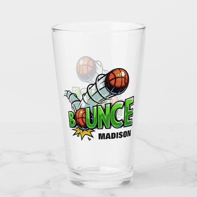 Custom name BOUNCE Basketball pint glass (Front)