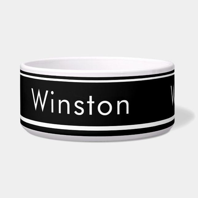 Custom Name Bowl for Dogs - Black Minimalist (Left)